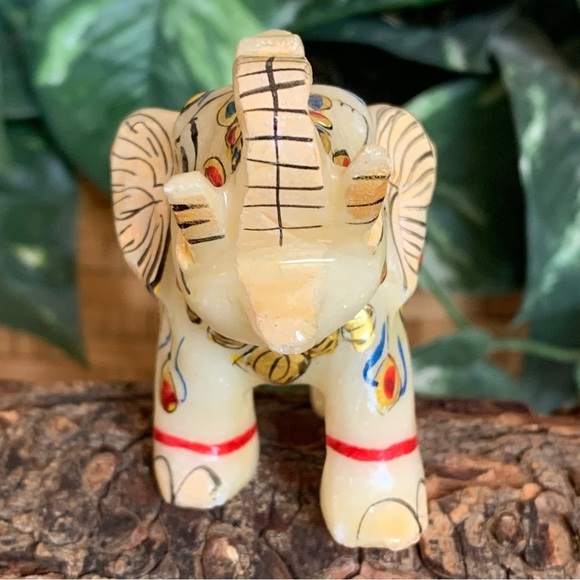 Marble Elephant Statue Trunk Up Hand Painted Indian Art home Decor Sculpture 3" - Picture 3 of 14